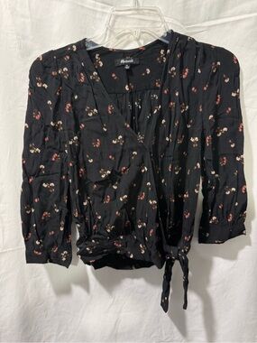 Madewell Black Floral Tie-Front Blouse